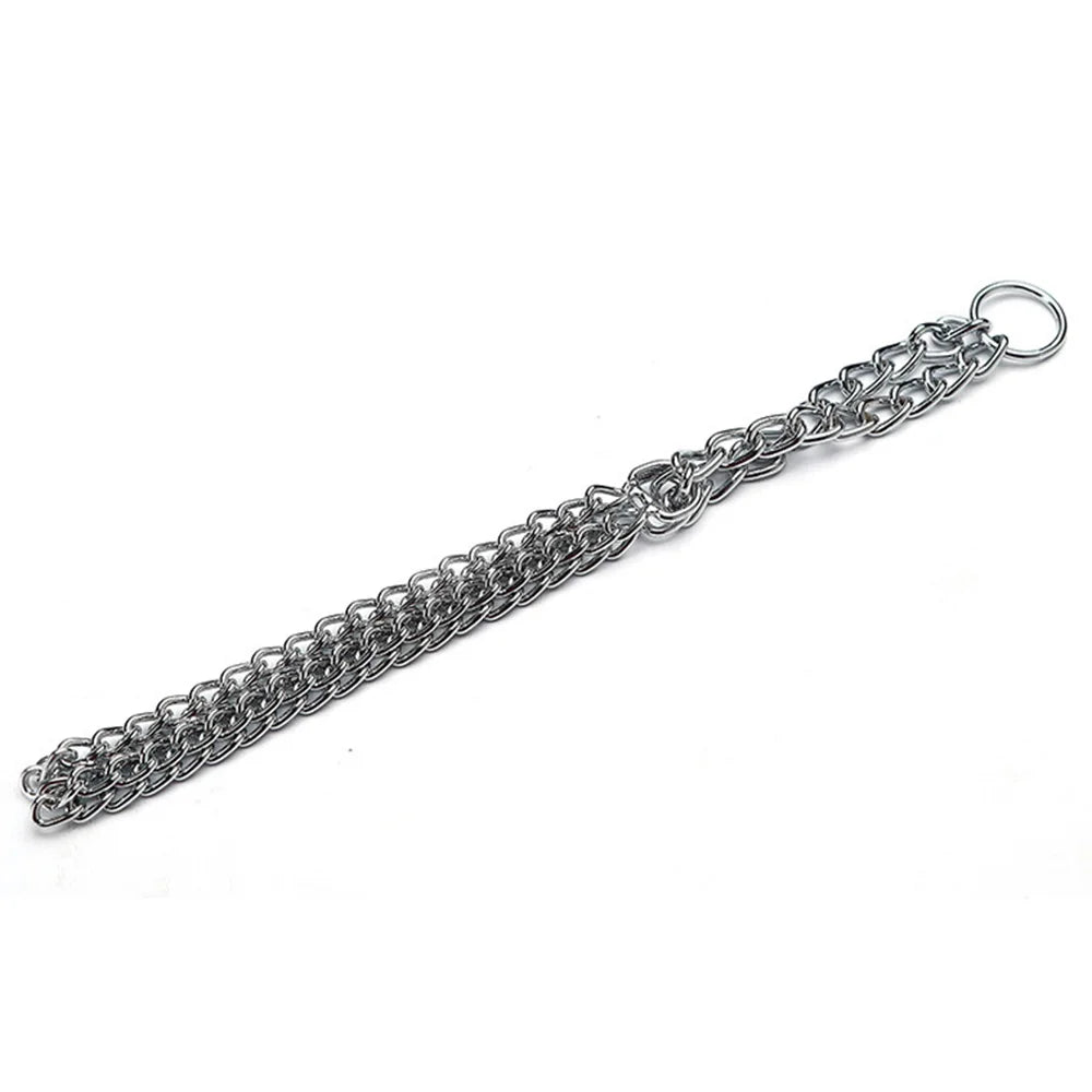 Dog Chain Collar Stainless Steel Martingale Collar for Dogs Metal Cuban Link Chew Proof Double Row Chain Pet Large Dogs Collar