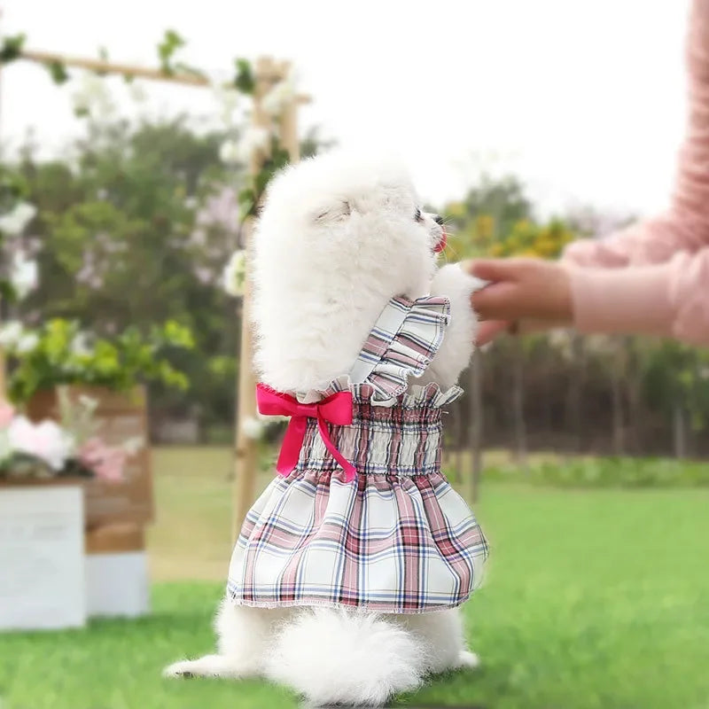 Plaid Dog Dress Cute Princess Dresses Cat Plaid Vest Small and Medium-sized Pet Clothing Classical Style Printed Pattern Clothes