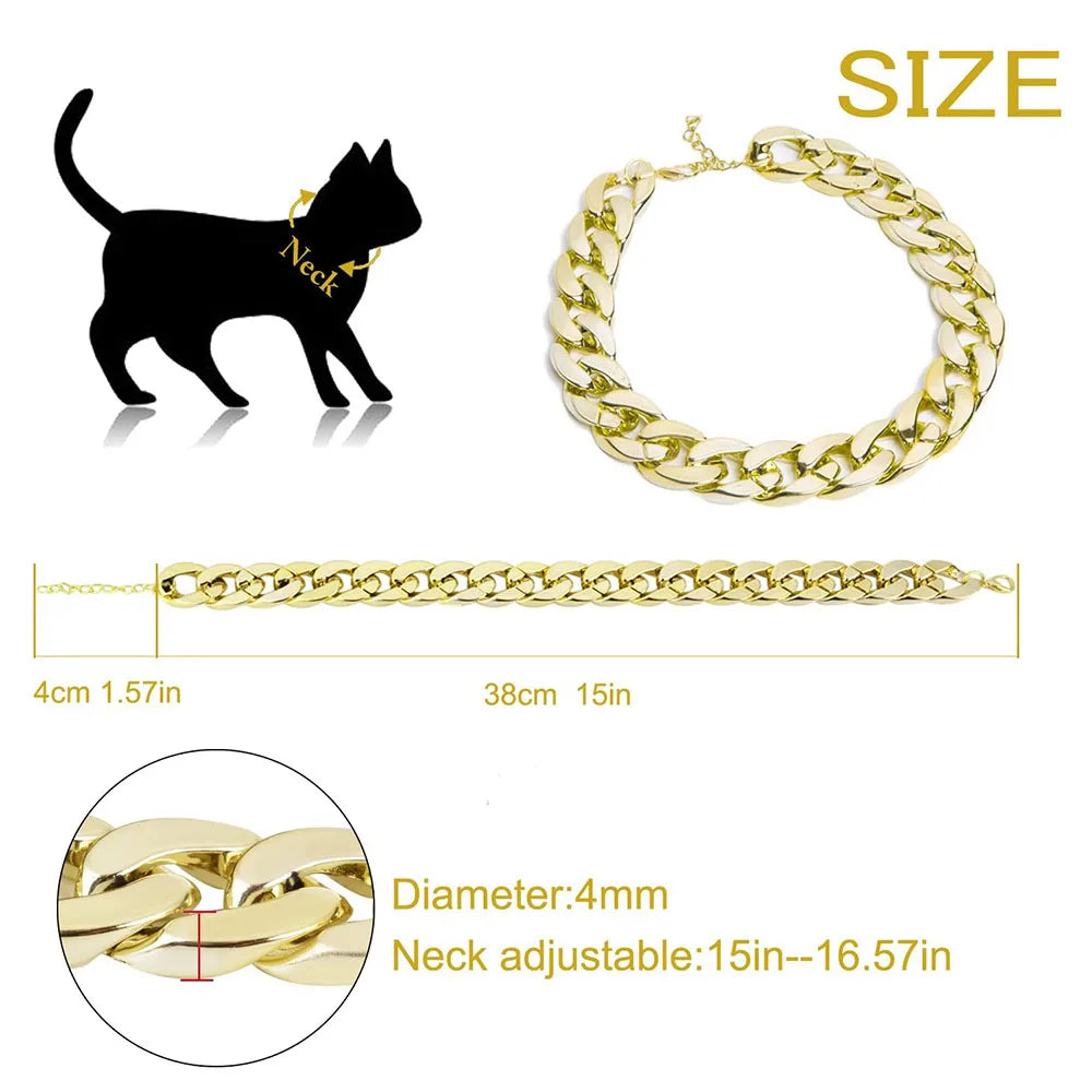 Gold Pet Cat Dog Collar Adjustable Light Plastic Small Dog Cuban Link Collar for Bulldog Puppy Necklace Pet Apparel Accessories
