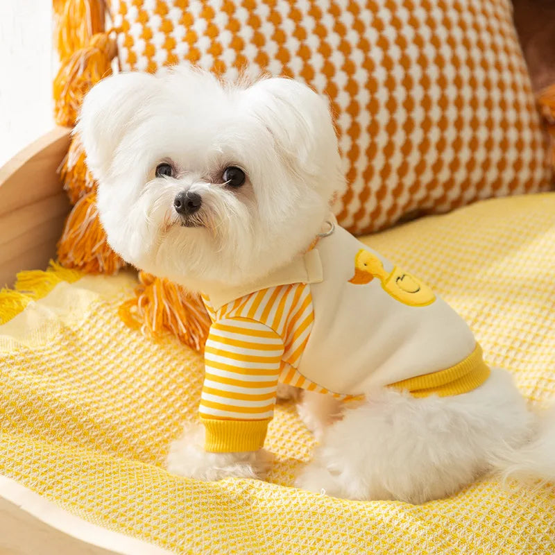 2024 Dog Clothes Cute Dog Hoodies Thin Autumn Winter Dog Coat with D-Ring Striped Print Puppy Sweatshirt Cat Jacket Pet Apparel