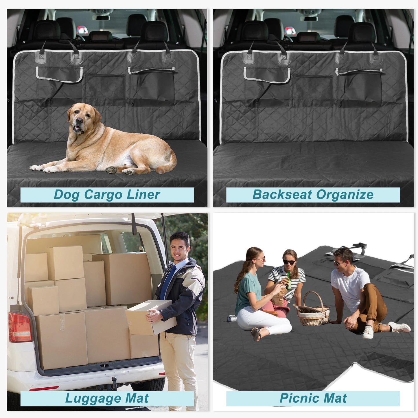 UXCELL Dog Beds Mats Dog Car Seat Cover for Back Seat Pet Trunk Oxford Cloth Mat with Side Flap for SUV