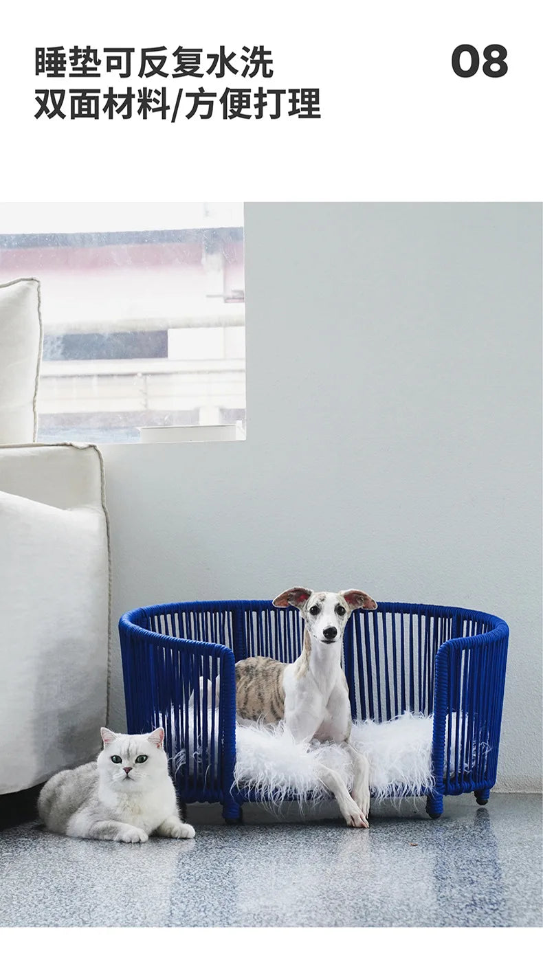 Zeze rope kennels universal in all seasons removable and washable cat litter dog bed small dog cute pet winter warm cat litter
