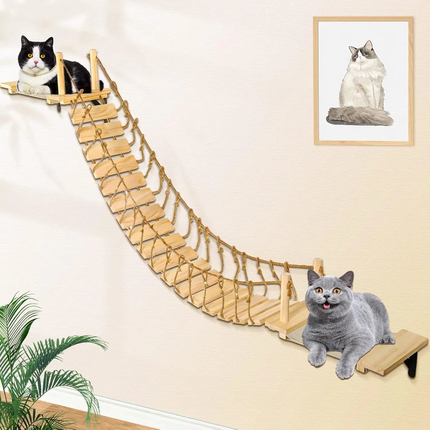 Cat Climbing Shelf Wall Mounted Furniture Cat Bridge and House Wooden Pet Shelves Tree Tower For Sleeping Climbing Cat Perch