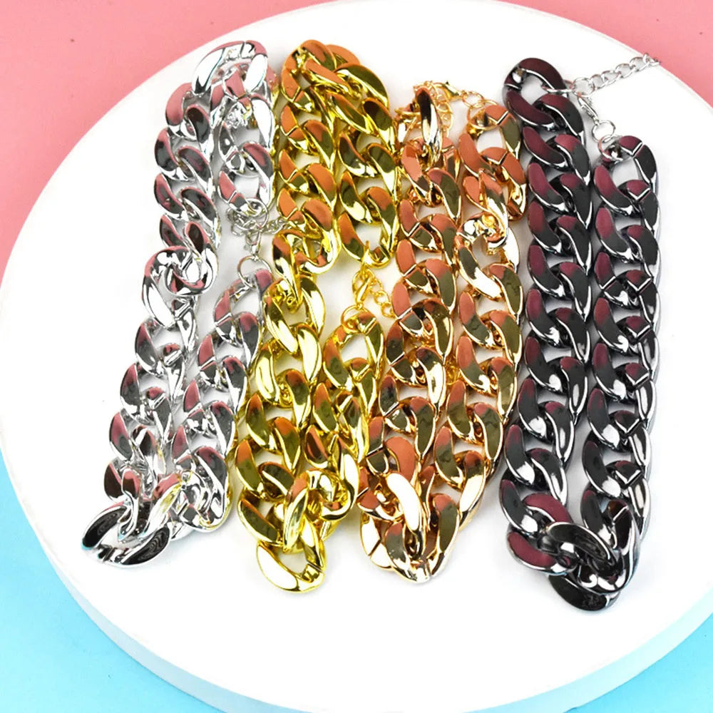 Gold Pet Cat Dog Collar Adjustable Light Plastic Small Dog Cuban Link Collar for Bulldog Puppy Necklace Pet Apparel Accessories