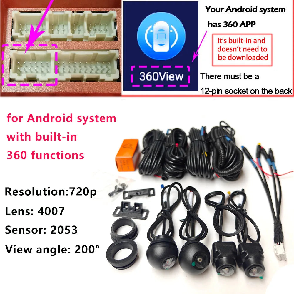 1080P 360° Panoramic Camera HD Rear / Front / Left / Right 3D 360 Bird View Panoramic Accessories For Car Android Radio