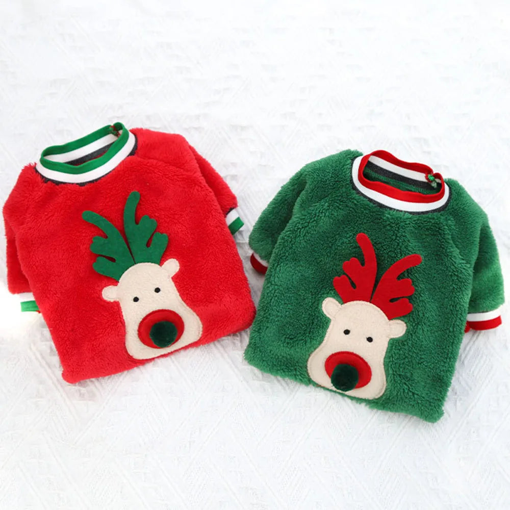 Christmas Dog Clothes Hoodie Pet Dog Sweater Flannel Antlers Scarf Winter Warm Small Dog Outfit Cat Hooded Clothing Costume Coat