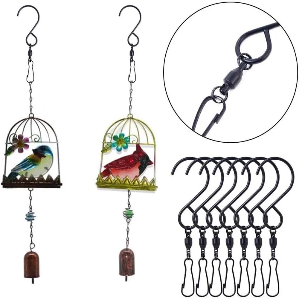 8PCS Stainless Steel S-type Wind Chime Hook can be Rotated Hook Clip Suitable for Wind Chime, Billboard, Hanging Bird Cage
