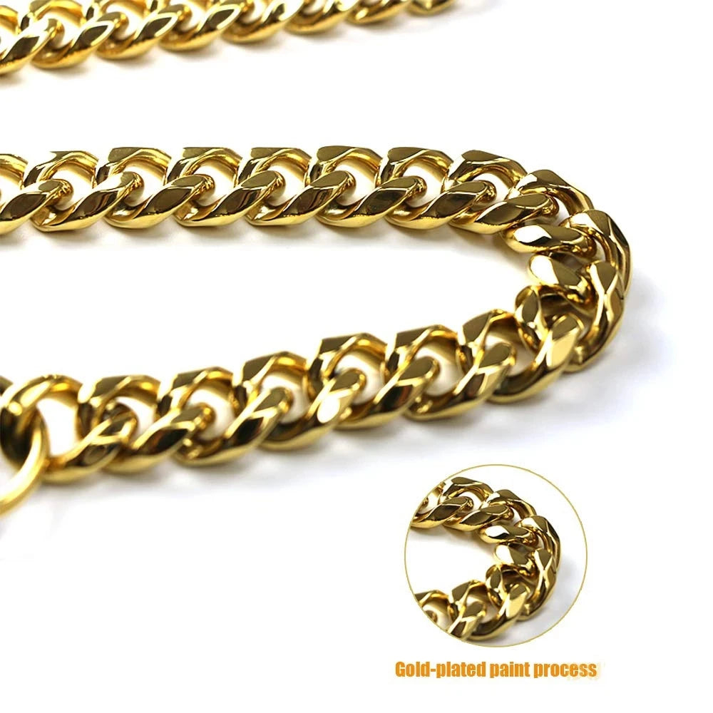 Stainless Steel Pet Gold Chain, Dog Leashes, Leather Handle, Portable Leash Rope, Straps, Puppy, Cat Training, Slip Collar Suppl