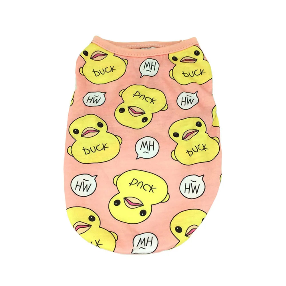 Summer Breathable Pet Dog Vest Shirts Cute Yellow Duck Pet Puppy Cat T-Shirt Tank Top Clothes Stretchy Vest for Chihuahua Dogs