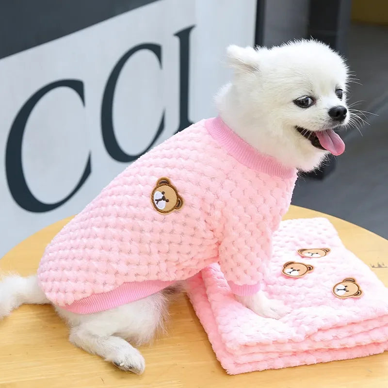 2024 New Warm Fleece Pet Clothes Cute Print Coat Small Medium Dog Cat Shirt Jacket Teddy French Bulldog Chihuahua Winter Outfit
