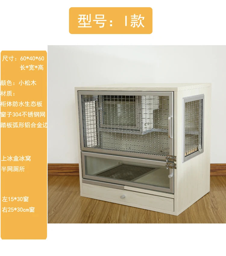 Squirrel Dragon Cat Dog Cat Iron Cage Wooden Cabinet Cage Ecological Board Ice Nest Stainless Steel Net Villa Non-acrylic Cage