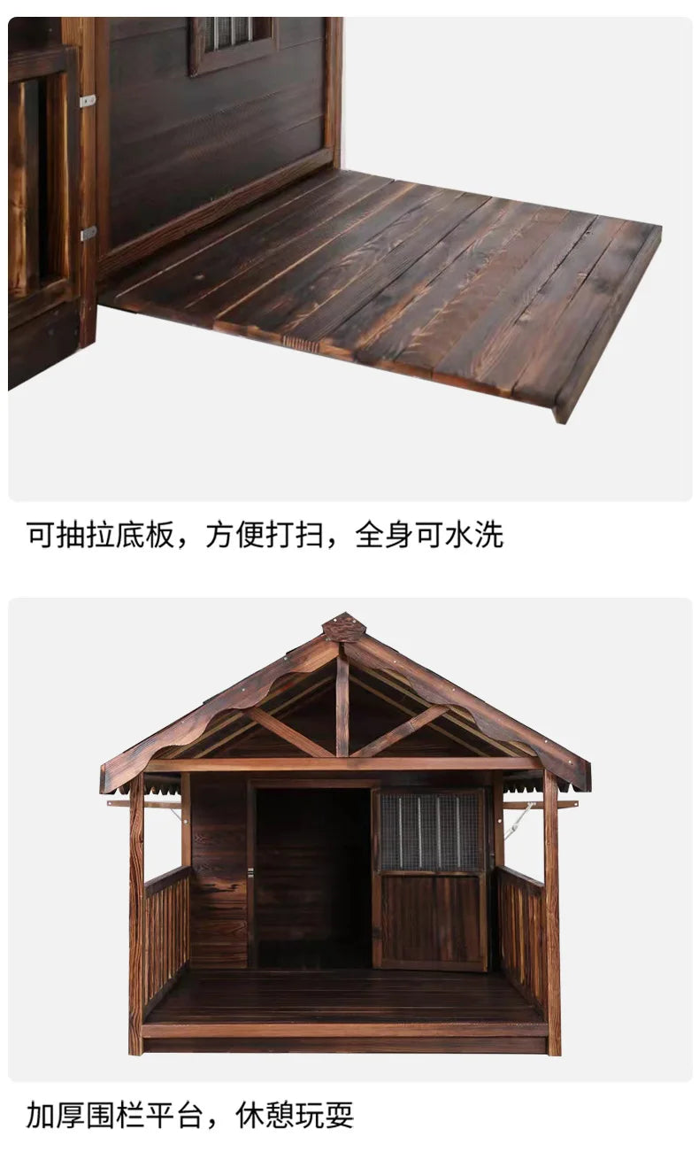 Outdoor Dog House Solid Wood Waterproof Large Dog Golden Retriever Kennel Rainproof Kennel Pet Villa Summer Outdoor Dog House