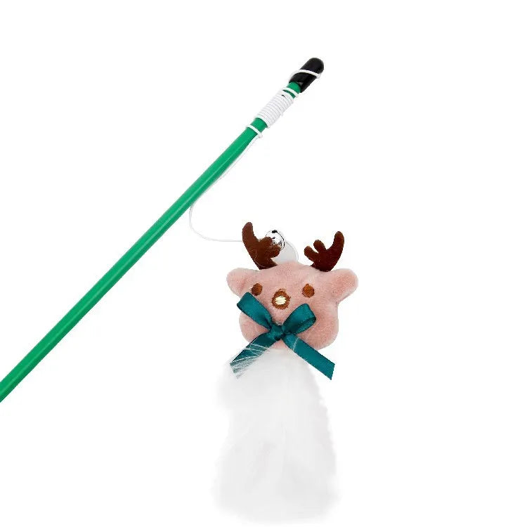 Cat Toy Cat Teaser Sticks Christmas Series Cat Stick Doll Old Reindeer Cat Stick Christmas Gift Bells Pet Supplies.