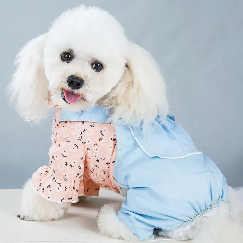 Pet Dogs Clothes Thin Denim Strap Dog Rompers Princess Pet Four-legged Clothes Jumpsuit for Dog Sweet Puppy Kitten Costumes Coat