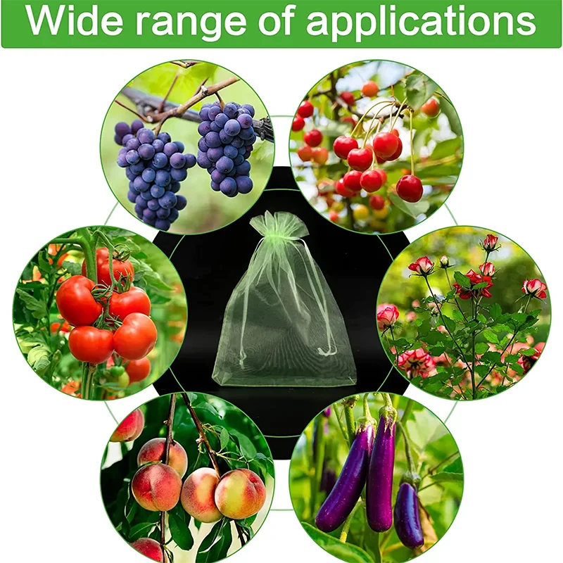 50pcs Fruit Protection Bags Anti-Bird Garden Netting Bags Strawberry Grapes Mesh Bag Plante Vegetable Netting Cover Garden Tool