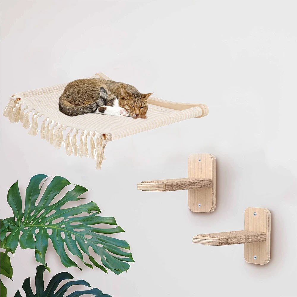 Cats Tree Tower Cat Hammock Bed Cat Climbing Shelves Wall Mounted Kitten Boho Furniture Pet Toys For Kitty Relax & Play Indoor