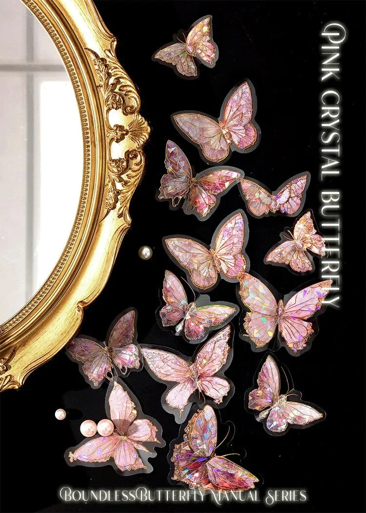 5Style 20pcs/pack INS Butterfly PET Sticker Pack Ice Crystal Laser Gold DIY Handbook Decoration 3D Scrapbook