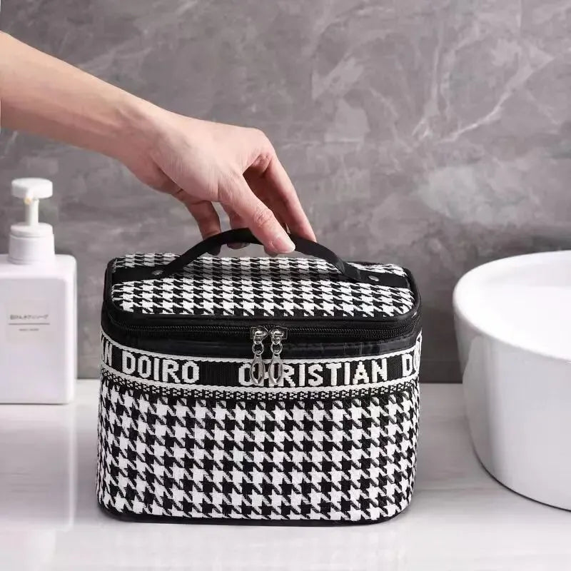 Thousand Bird Grid Cosmetic Bag Female Large Capacity Portable New Travel Waterproof Handheld Large Storage Bag Wash Bag