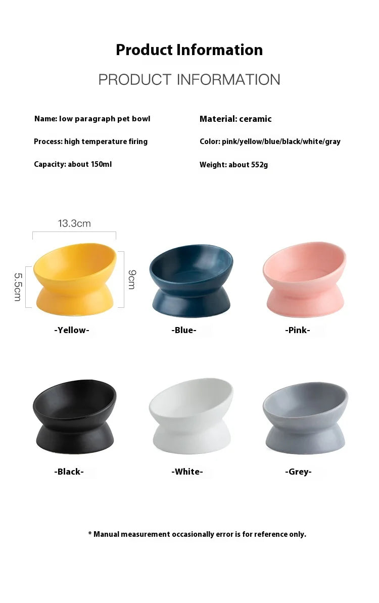 Ceramic bowl, cat bowl, dog bowl, pet bowl, slanted mouth, high foot protection, cervical spine, dog, cat, food bowl, pet suppli