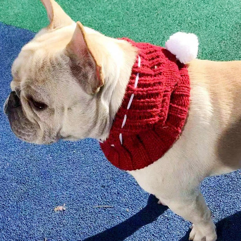 Solid Wool Knitting Pet Dog Hat New Year Protective Head Wear French Bulldog Kitten Accessories Versatile Outdoor Pet York Scarf