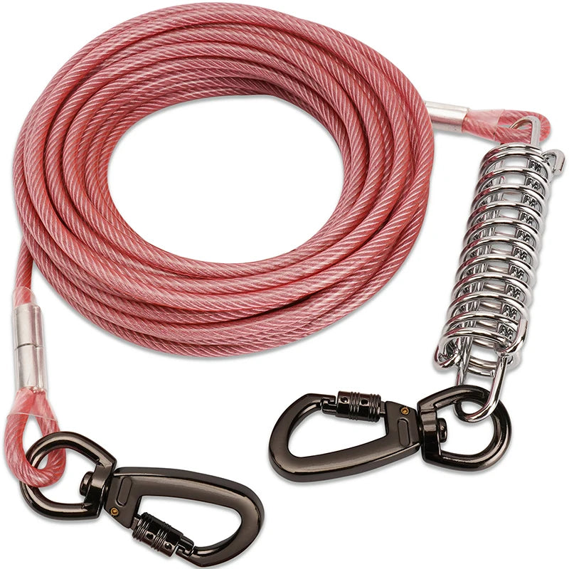 Dog Tie Out Cable Leash, Double Durable Steel, Welded Clamp, Lead, Small, Medium, Large Dogs, Outdoor Leash Belt