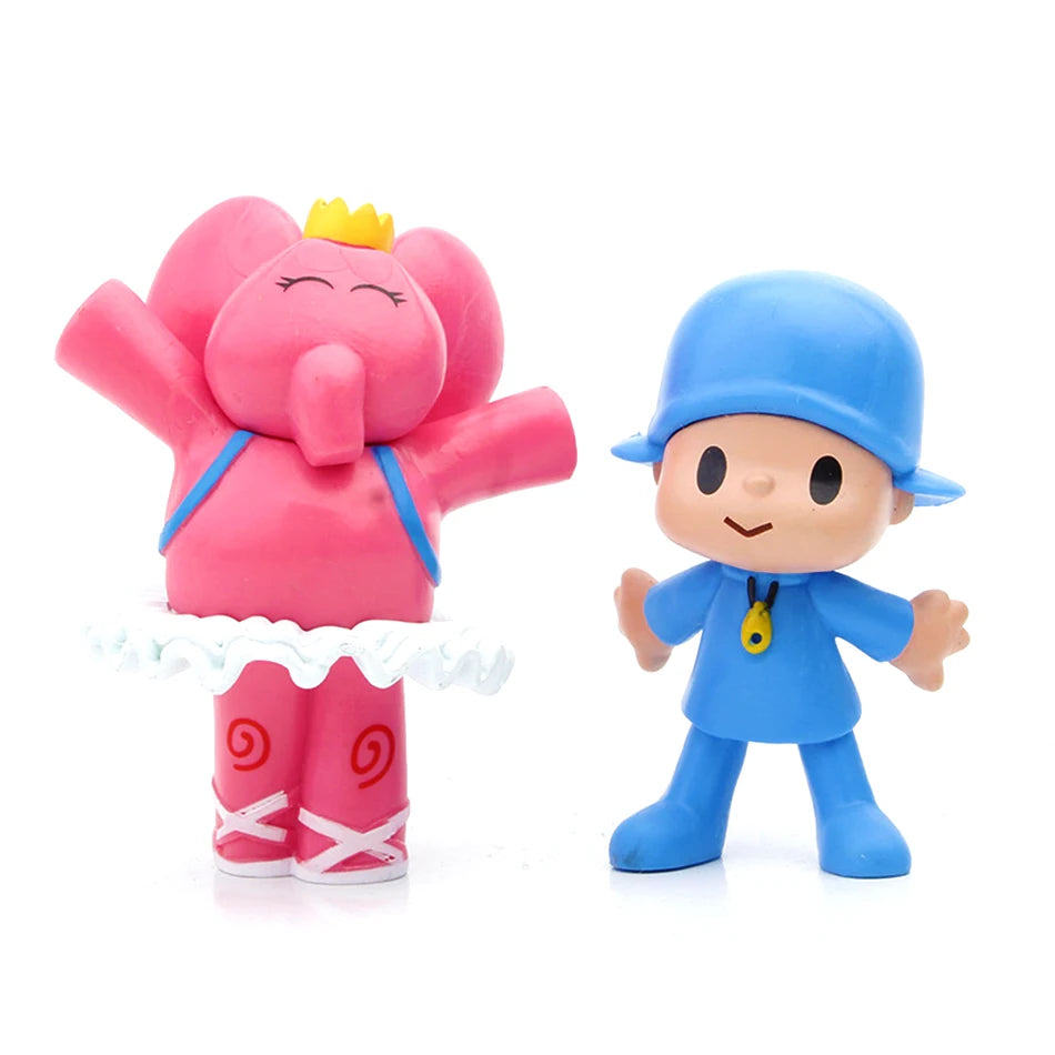 7Pcs/Set Kawaii Pocoyo Animal Toy Bird Duck Elephant Doll Toy Model Scene Ornaments Anime Cartoon Cute Pvc Figures Toys