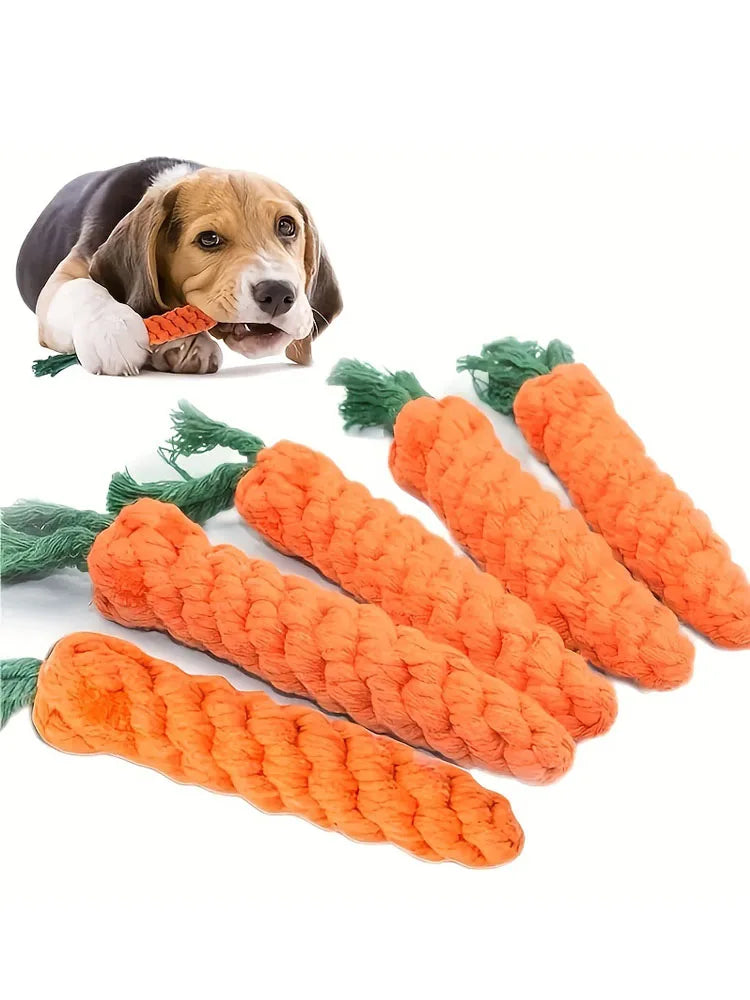 Pet carrot cotton rope toy, hand-woven tooth cleaning and teething resistant knotted rope, dog toy