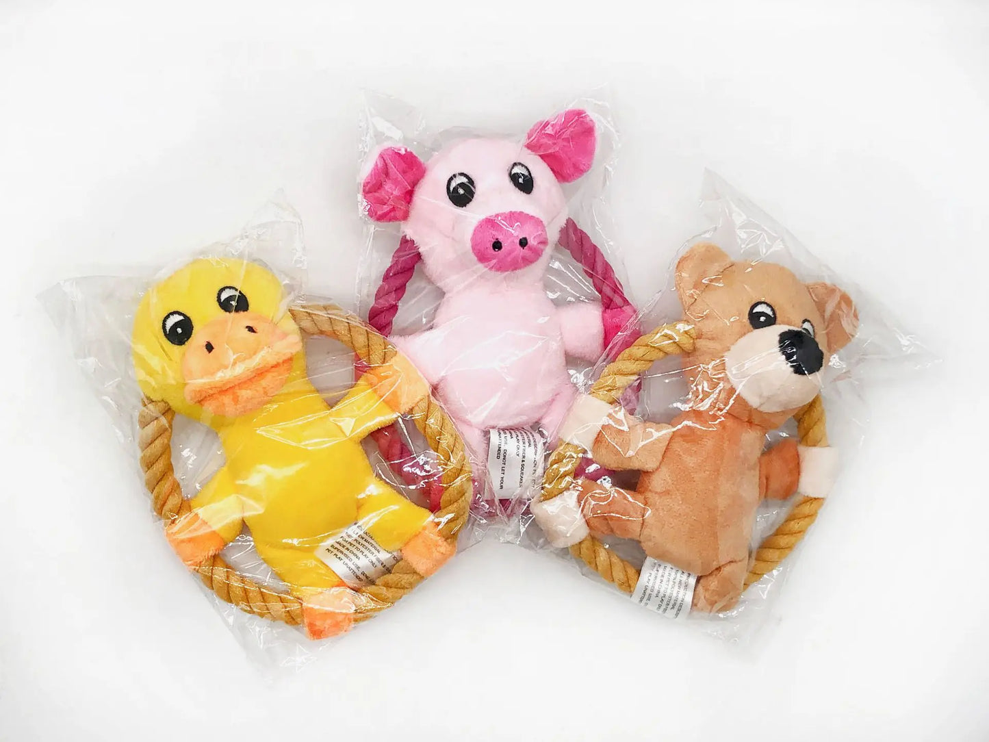 Squeaky Dog Toys for Small Medium Dogs, Pig Duck Bear Shape Puppy Teething Toy with Cotton Rope Animals Plush Interactive Toy