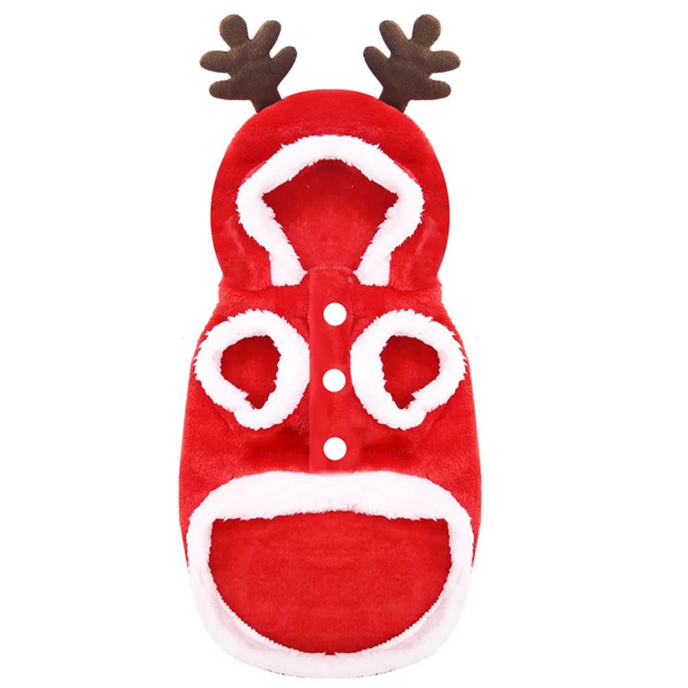 Christmas Dog Clothes Hoodie Pet Dog Sweater Flannel Antlers Scarf Winter Warm Small Dog Outfit Cat Hooded Clothing Costume Coat