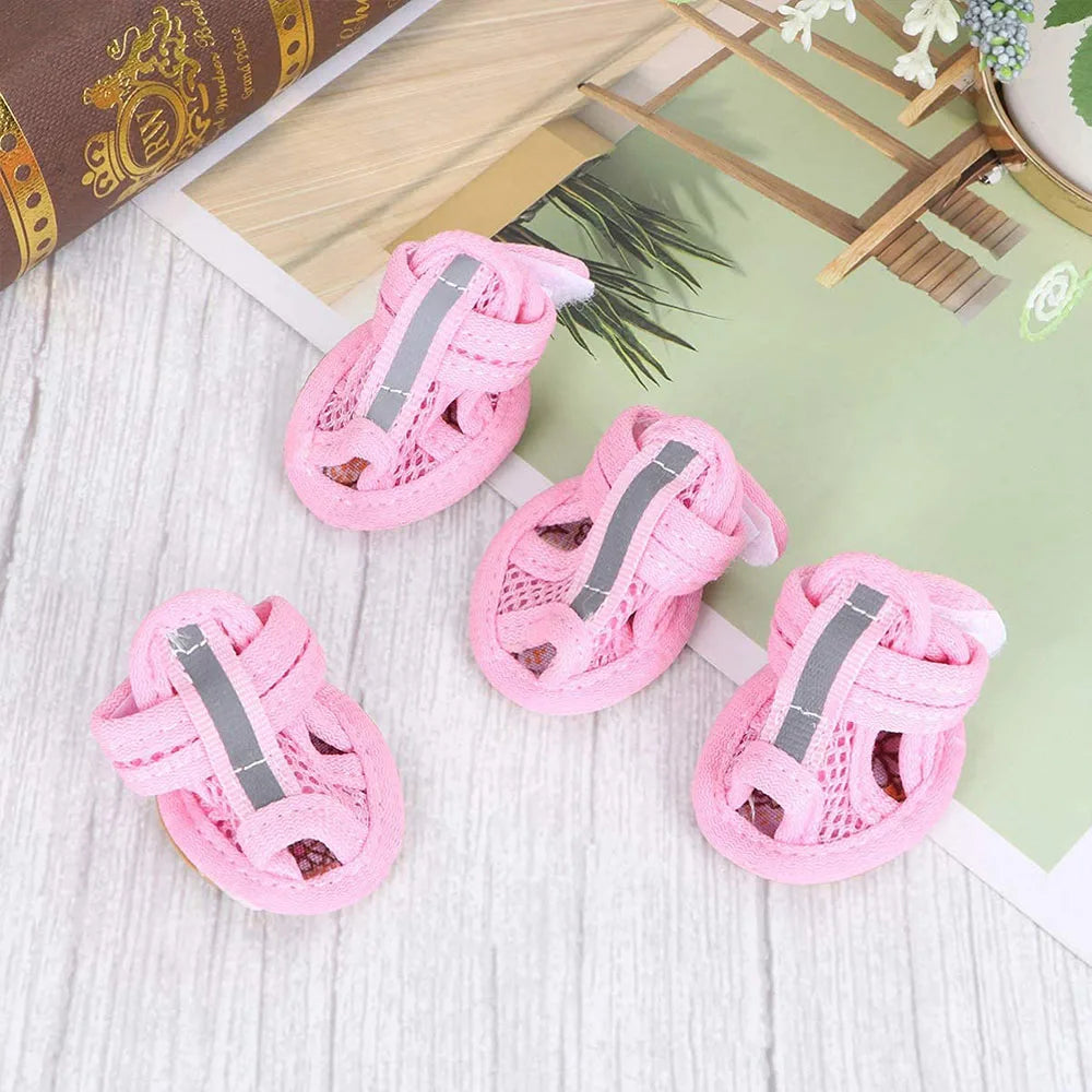 4pcs Small Size Dogs Mesh Sandals Breathable Summer Dog Shoes Safety Reflective Anti-Slip Sneakers for Puppy Teddy Pet Supplies