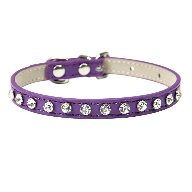 Zircon Band Pet Dog Collar Durable Leather Fancy Necklace for Medium Puppy Outdoor Solid Color Golden Retriever Neck Accessories