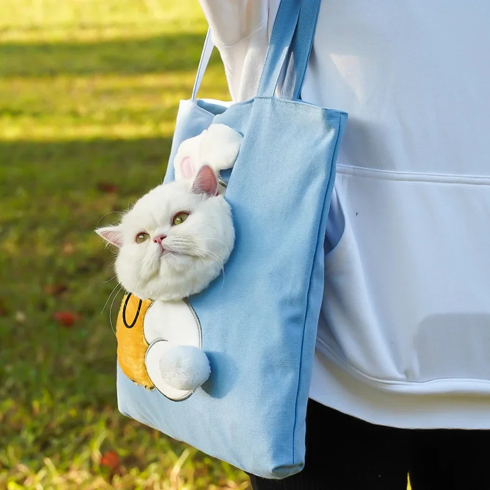 Pet Canvas Shoulder Bag Bee Rabbit Dinosaur Shape Cute Cat Carrier Portable Shoulder Carrying Bag Chest Cat Bag Outdoor Cat Tote