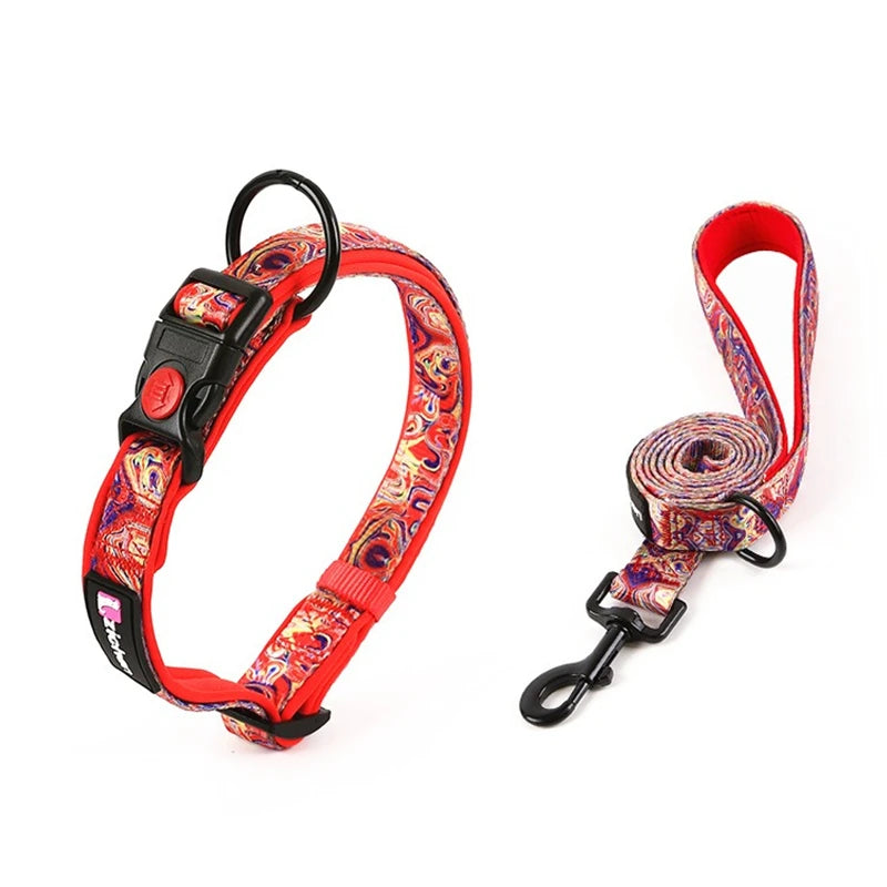 Adjustable Pet Dog Collars Color Graffiti Soft Cotton Leash Accessories Walking Exercise Safety French Bulldog Puppy Chain