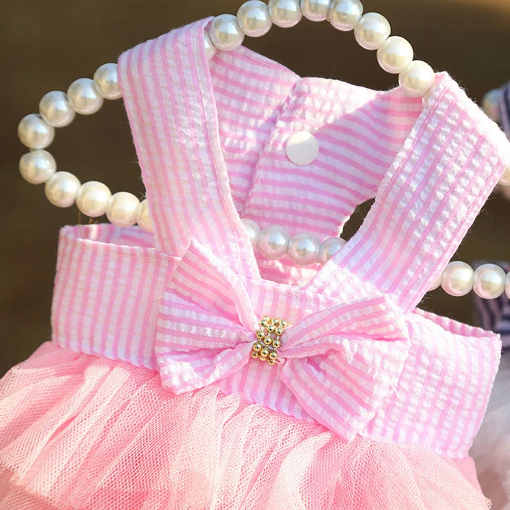 Summer Dog Dress Veil Clothes Universal Dogs Dress Chihuahua Stripe Tulle Skirt Cute Puppy Pet Cat Princess Costume Dog Apparel