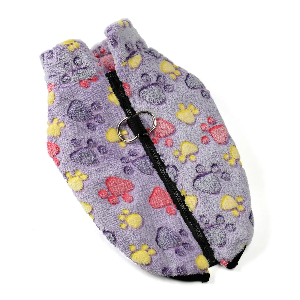 Fleece Dog Clothes Winter Warm Puppy Jacket For Small Dogs Cats Sweater Coat With Zipper D Ring Cute Print Chihuahua Pet Outfits