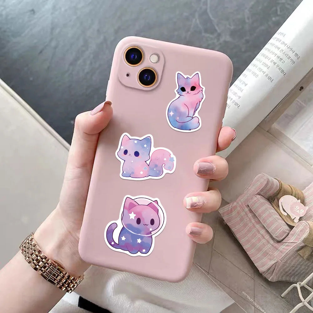 50PCS cartoon Cat Stickers Starry Sky Cat Graffiti Sticker Decorate phone Back card trunk Water cup Cute Cat Stickers waterproof
