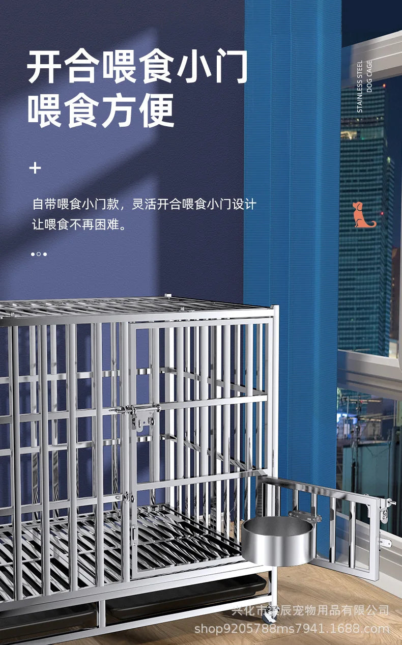 Stainless steel dog cage with partition mother and child cage square tube double cage large pet golden retriever ken