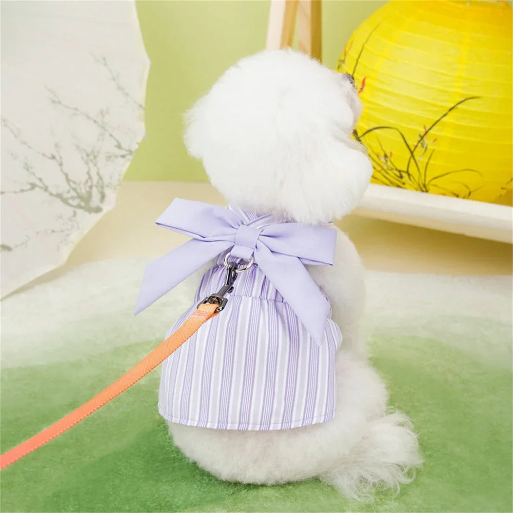 Summer Puppy Dog Skirt Dress with Buckle Sweet Stripe Pet Clothes for Small Dogs Pinscher Maltese mascotas Dresses disfraz perro