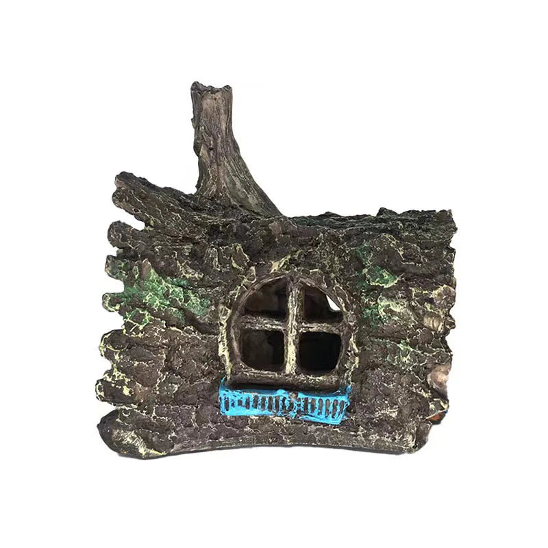 Resin Aquarium Ornaments Decorations Artificial Bark House Cave Landscaping Accessories For Fish Tank Aquarium Background