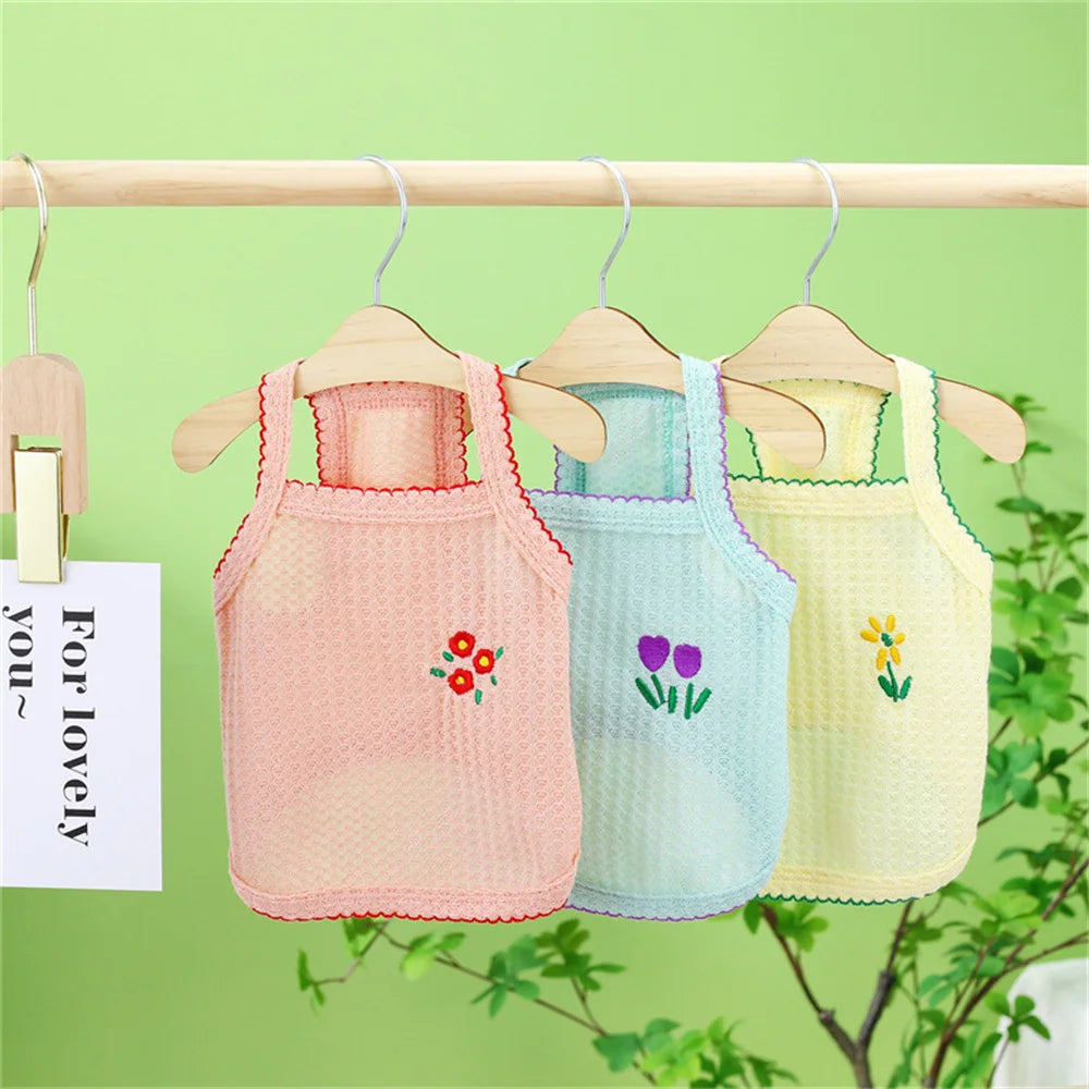 Sweet Puppy Dog Camisole Vest for Small Dogs Summer Pet Clothes Pomeranian Maltese Shirts mascotas Flower Embroidered Clothing