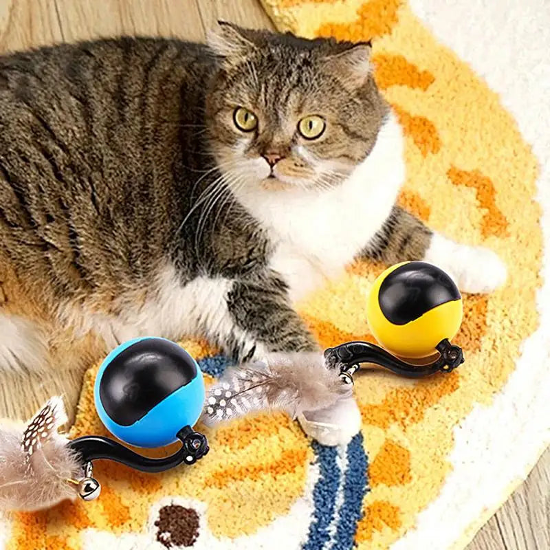 Smart Ball Cat Toy Cat Power Ball with Feather Tails Moving Cat Toy with LED Light and Sound Kitten Exercise Hunting Toys
