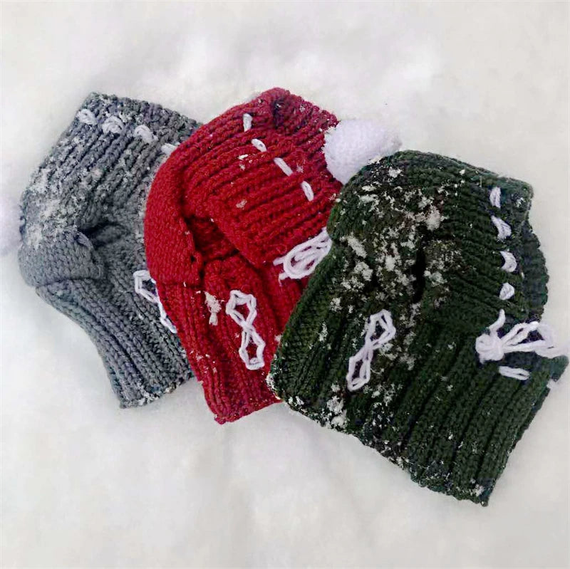 Solid Wool Knitting Pet Dog Hat New Year Protective Head Wear French Bulldog Kitten Accessories Versatile Outdoor Pet York Scarf