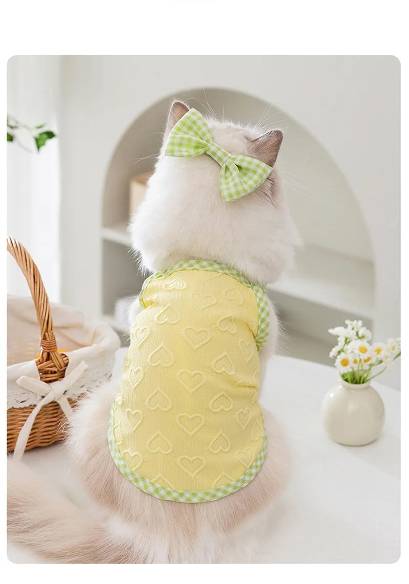 Sweetheart Bow Tie Hairpin Pet Dog Clothes Countryside Leisure Summer Vest for Small Puppy Soft Cotton Chihuahua Cat Clothing