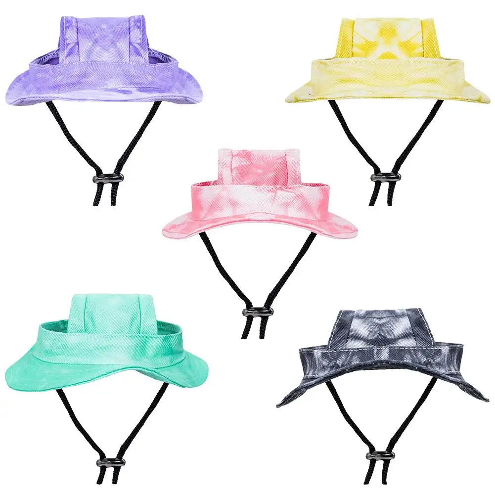 Dog And Cat Sun Hat Anti-strangle Hat Anti-fall Exposed Ears Adjustable Rope Buckle Bucket Hat Pet Supplies Colorful Large Size