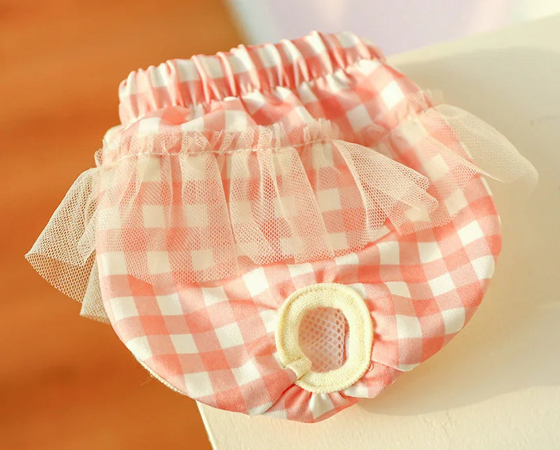 Floral Pet Dog Physiological Pants Cute Plaid Dress Lace Female Teddy Yorkshire Cats Shorts Breathable Cotton Small Dog Clothes
