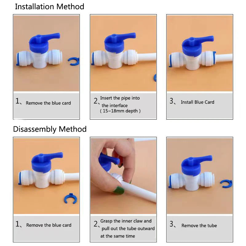 1Pcs Aquarium Fitting RO Water Straight Plastic Ball Valve with Quick Connect 1/4' 3/8' OD Hose Male Reverse Osmosis Connector