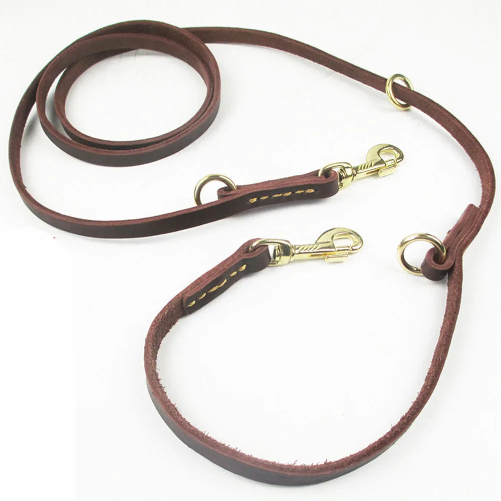 Multi-functional Dog Leash Strong and Soft Real Leather Dog Leash Adjustable Hands Free Crossbody Double Dog Leash for All Dogs