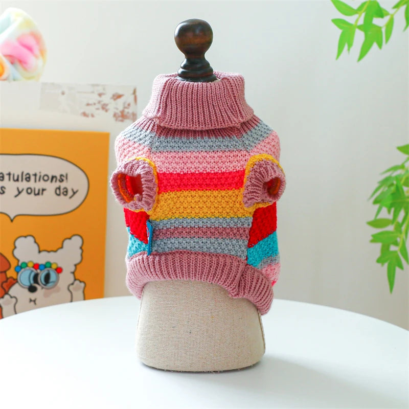 Striped Color Pet Dog Sweaters High Collar Warm Winter Clothes for Small Medium Puppy Knitted Sweatshirt New Year Winter Coat