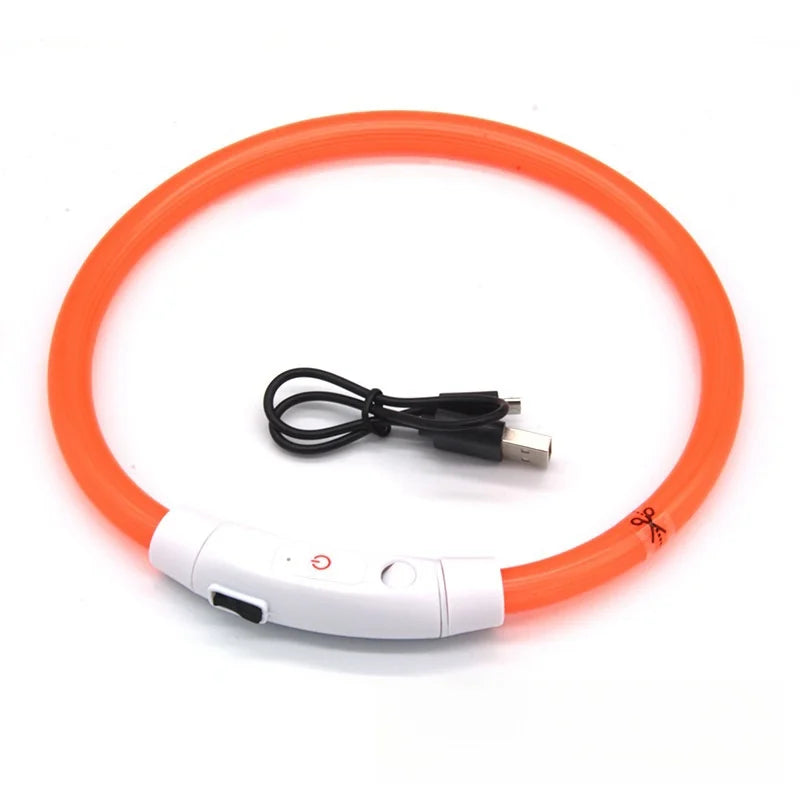 40/50/70cm Led Dog Collar USB Rechargeable Pet Dog Night Luminous Charge Collar Glowing Necklace Collar Safety Night Light