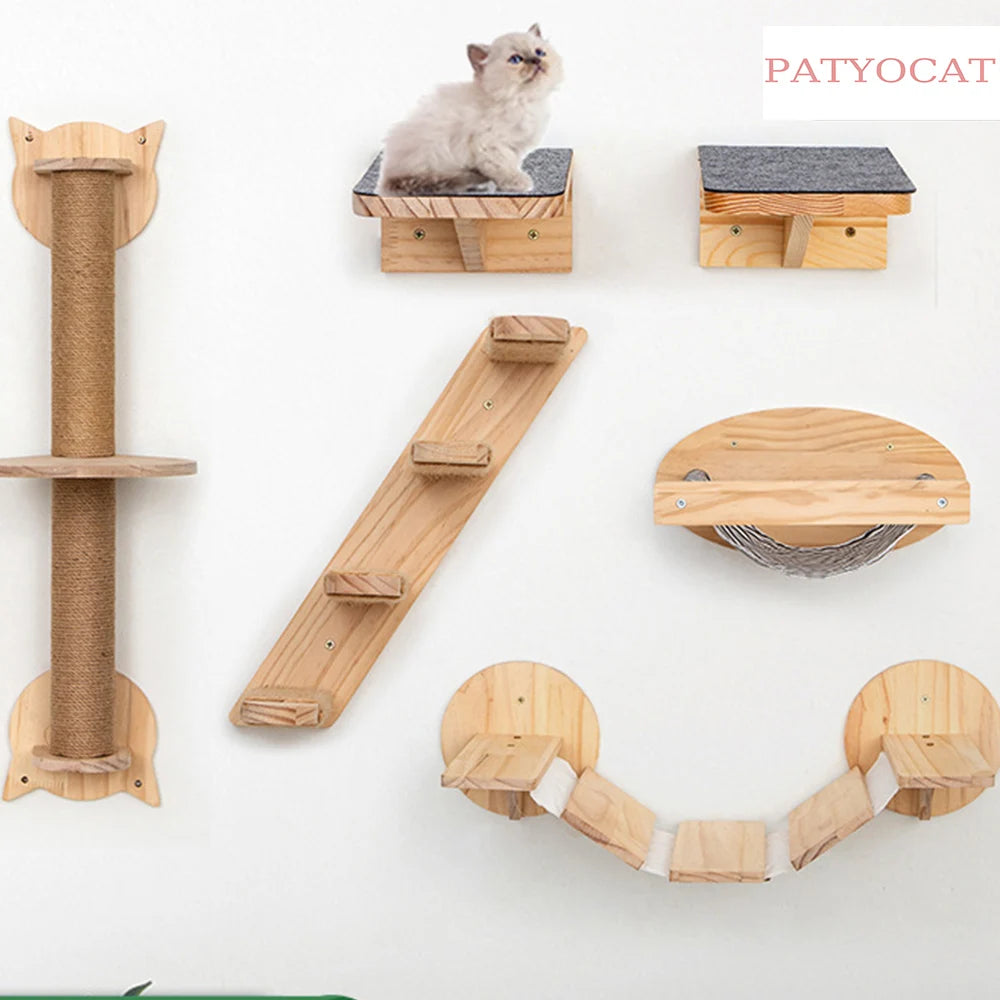 Cat Tree Wall Mounted Cat Hammock & Jumping Platform for Rest with Scratching Post for Climbing and Grinding Claws Cat Furniture